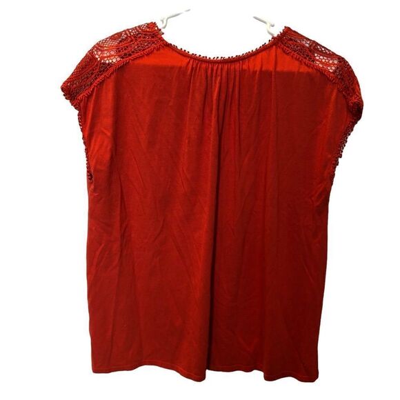Chaps short sleeve blouse lace at shoulders orange-red color Large - Picture 4 of 6